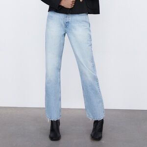 Zara High Rise Straight Leg Jeans - Light Blue Denim